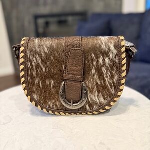 Trinity Ranch Western Hair-On Cowhide Saddle Crossbody Coffee